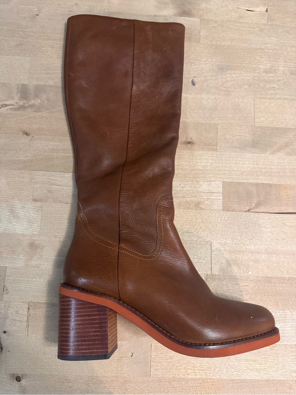 Seychelles Cognac Leather Mid-Calf Block Heel Boots